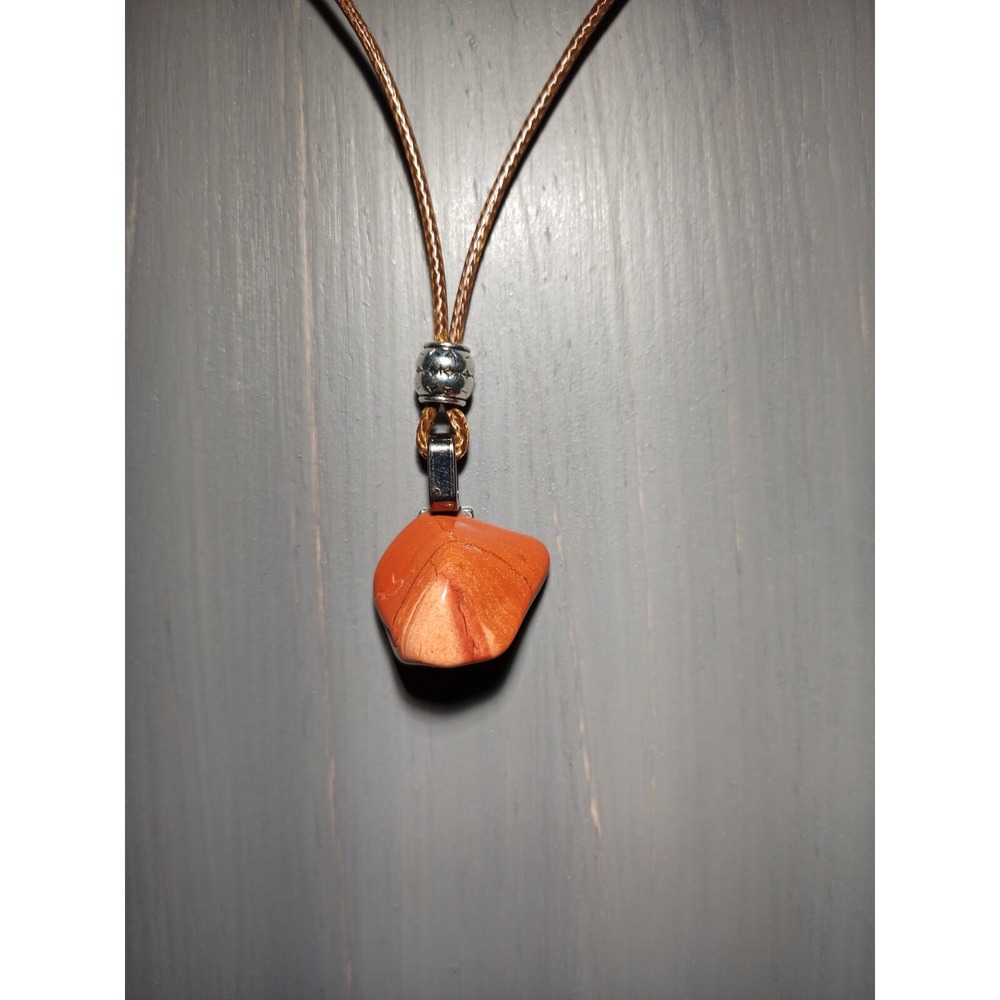 Red Jasper Stone Pendant Necklace Waxed Cord Tan 16.5 Inch Break Away Closure